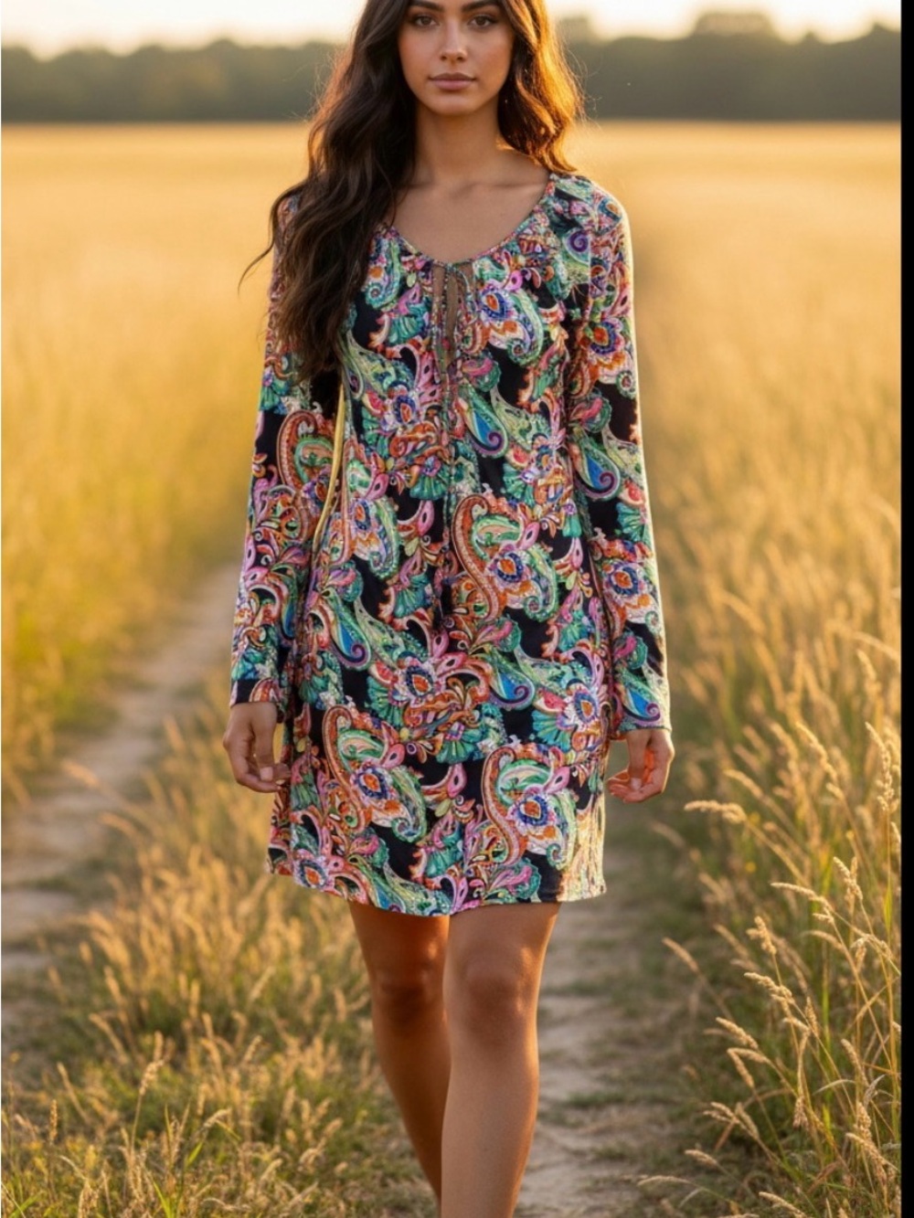 Tommy Bahama Multicolor Paisley Long-Sleeve Shift Dress